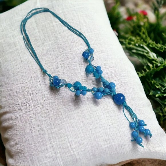 Necklace Jewelry 28 to 44 Inch Length Plastic Gem Costume Beach Core Baby Blue - Picture 1 of 6